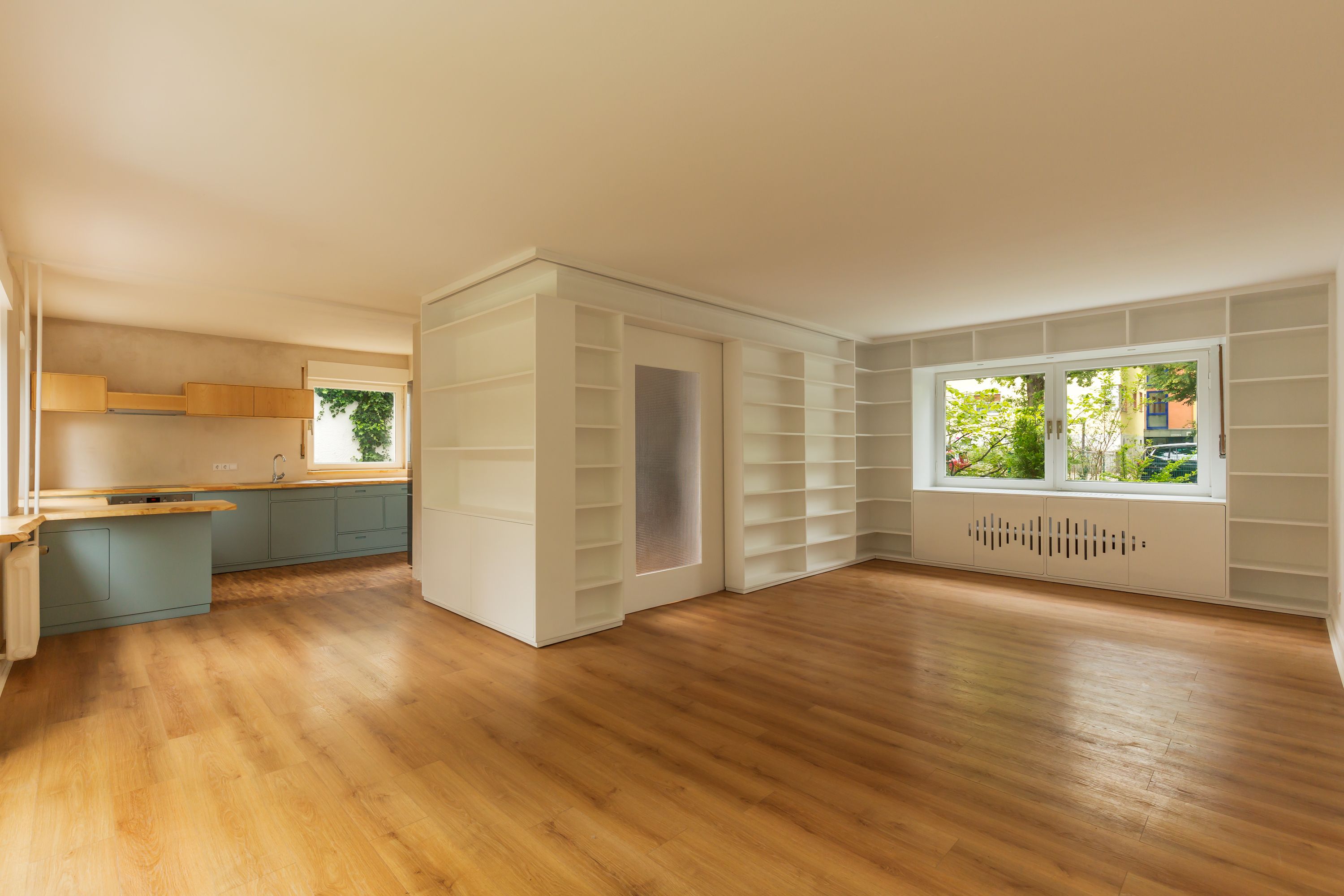 Wooden bed with white linen. System